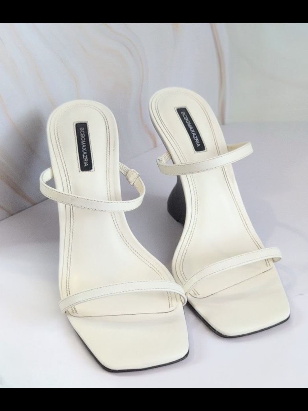 White BCBGMAXAZRIA Sculptural Wedge Sandals Size 8 - Picture 3 of 6